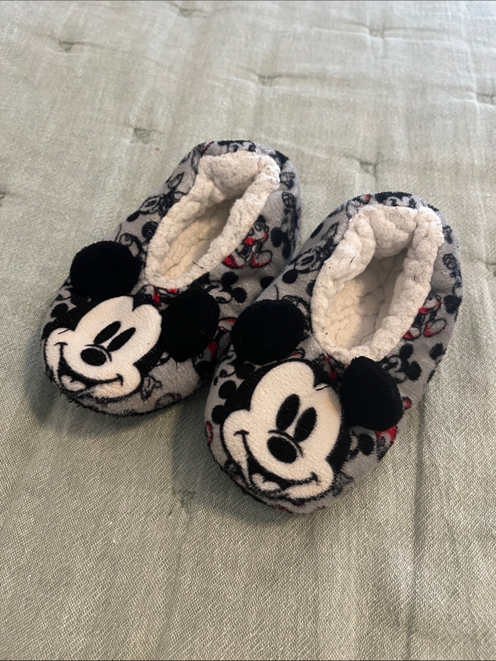 Mickey Mouse Plush Slipper Socks in Gray and Black